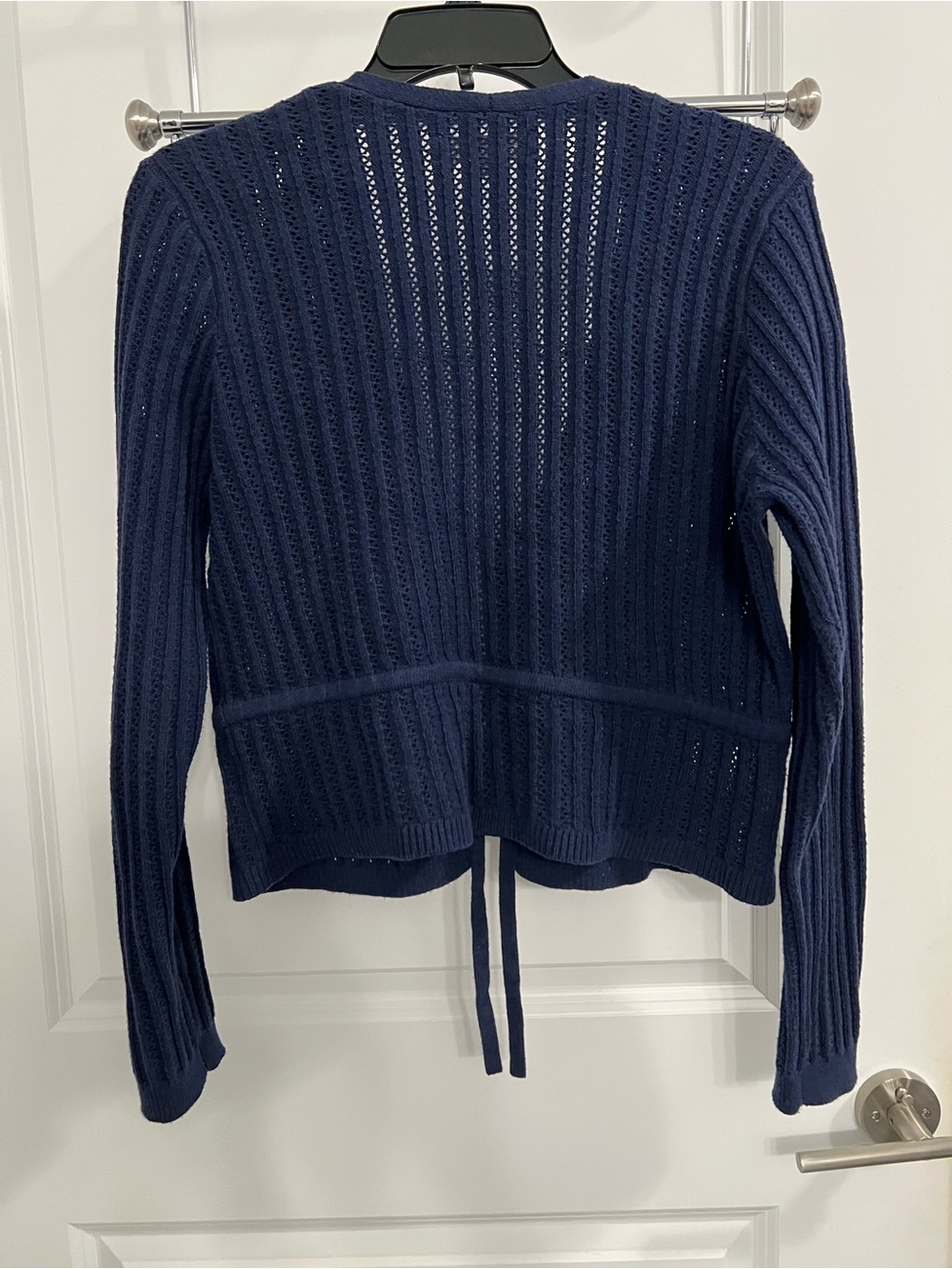 LOFT Navy Open-Knit Tie-Front Cardigan - Picture 2 of 2